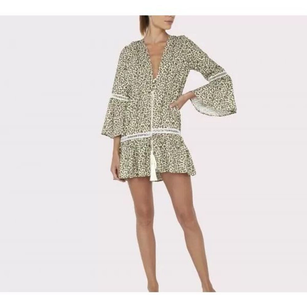 Palmacea Boho Leopard Print Bell Sleeve Beach Coverup Tunic
